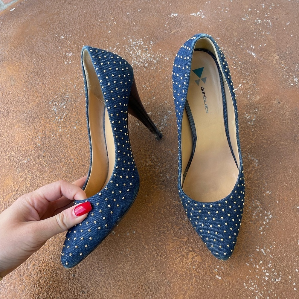 Dani black denim studded heels
